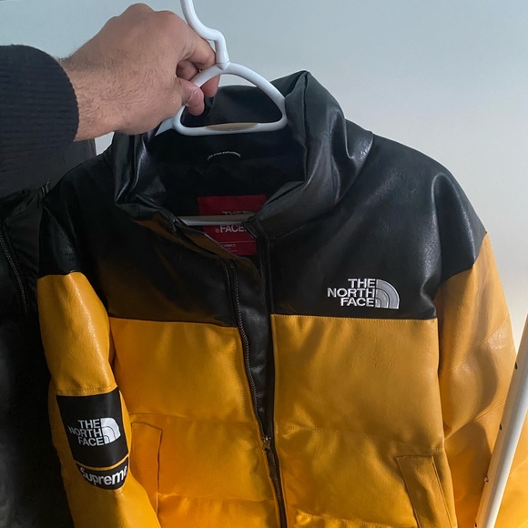 Yellow Leather Supreme North Face Nuptse Puffer Jacket - Picture 6 of 10